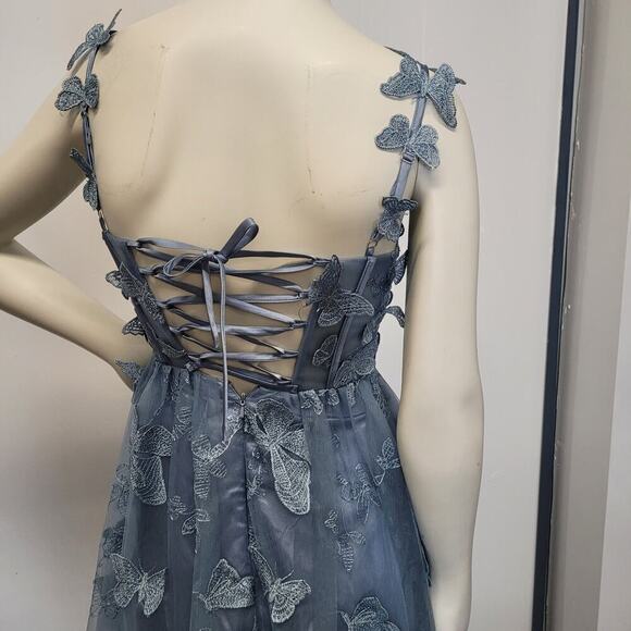 NWT Sky Blue Butterfly Dress Corset Formal Prom Wedding Bridesmaid - Picture 9 of 12